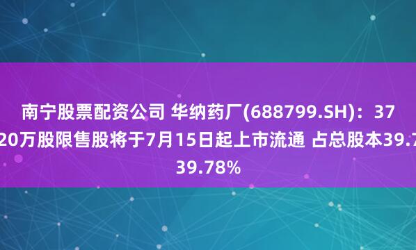 南宁股票配资公司 华纳药厂(688799.SH)：3731.20万股限售股将于7月15日起上市流通 占总股本39.78%